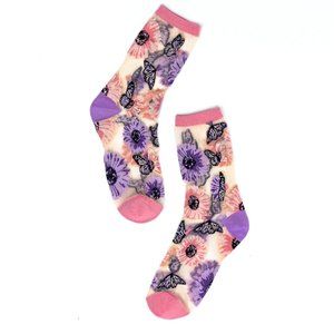 New - Sock Candy Sunflower Butterfly Sheer Crew Sock